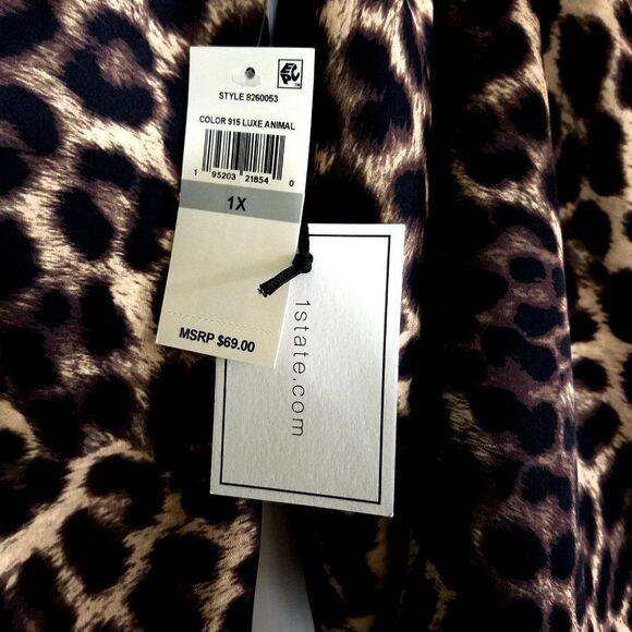 1.State Luxe Animal Satin Off Shoulder 3/4 Sleeve Top - Picture 8 of 9